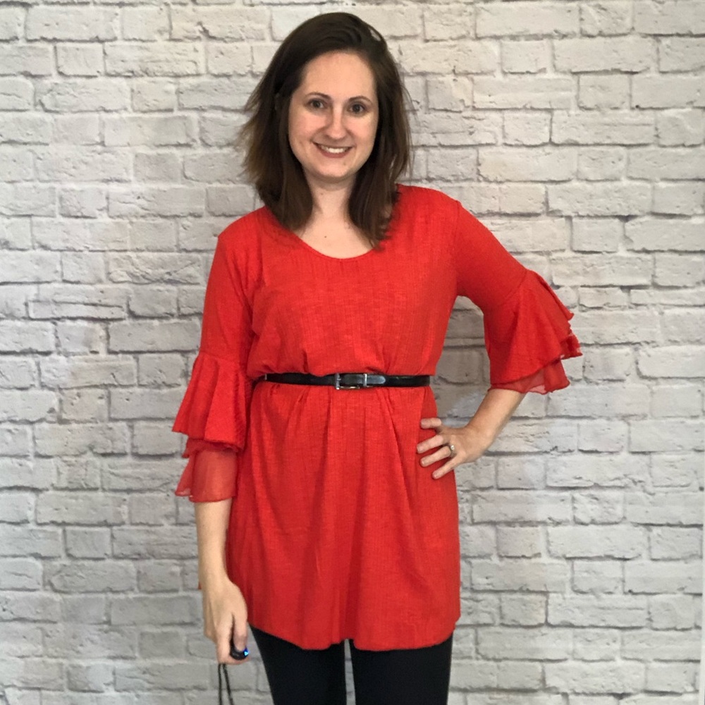 Umgee | Tomato Red Boho Sleeve Dress or Tunic